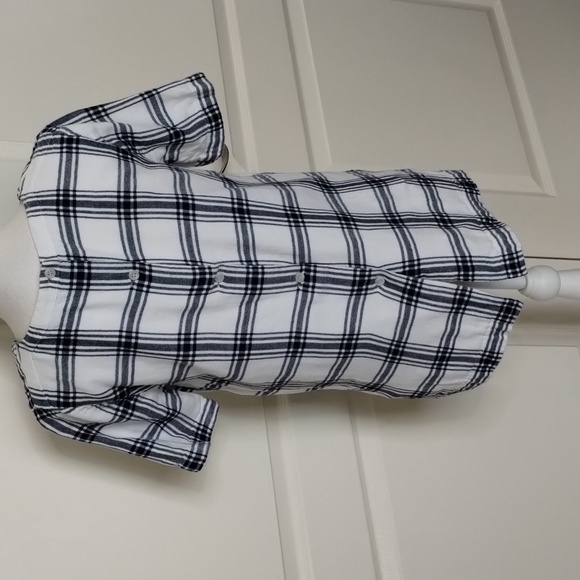 Madewell women's small button back blue/white plaid flannel feel material top - Picture 5 of 13